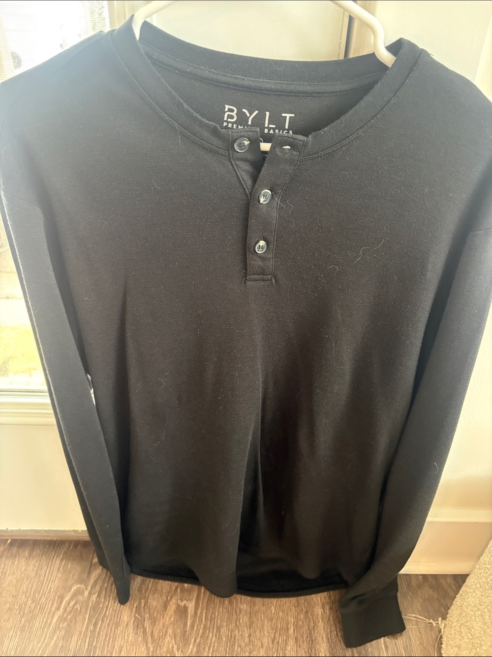 BYLT Basics Black Long-Sleeve Henley Shirt
